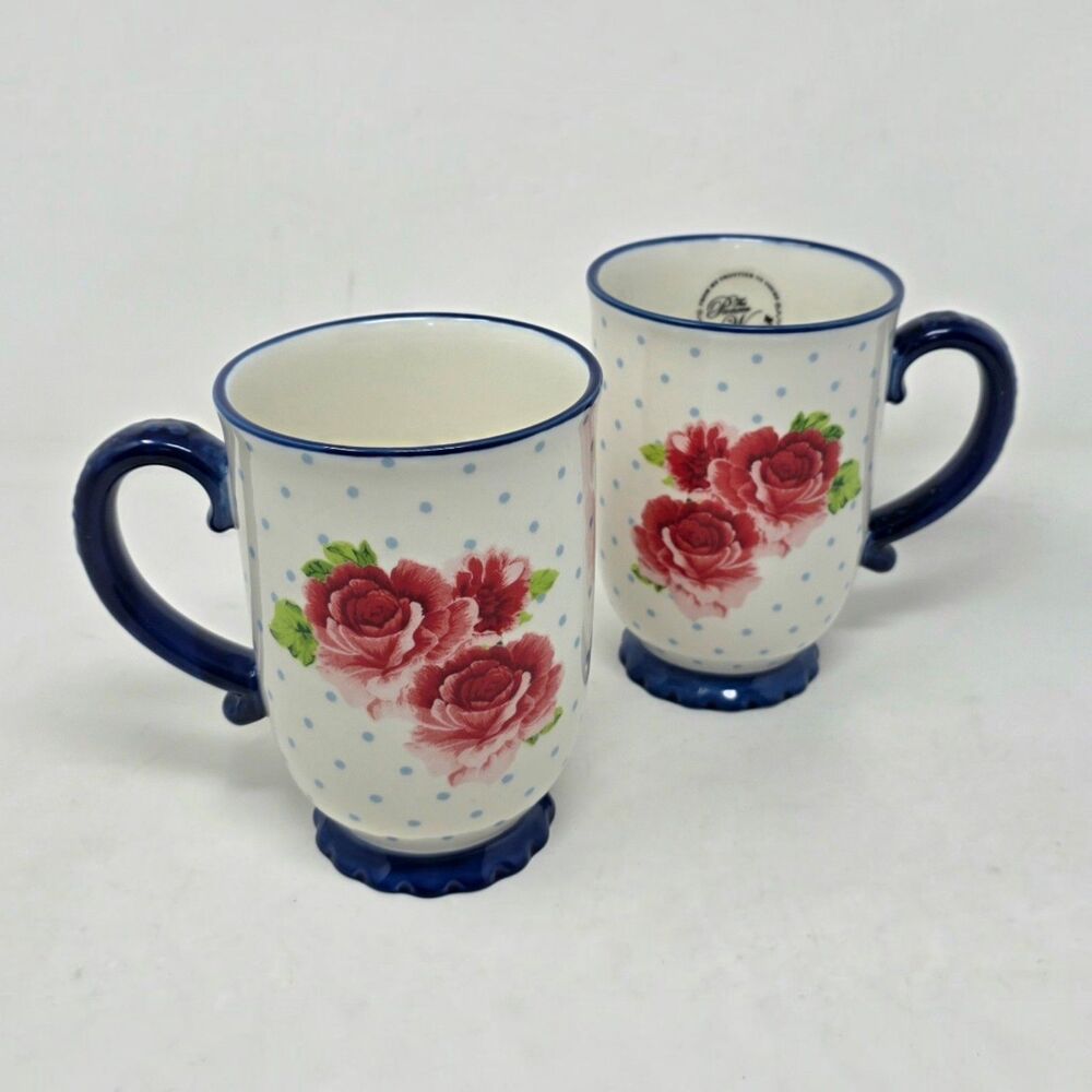 Pioneer Woman Set Of 2 18oz Coffee Mugs Heritage Floral Rose Stoneware RETIRED